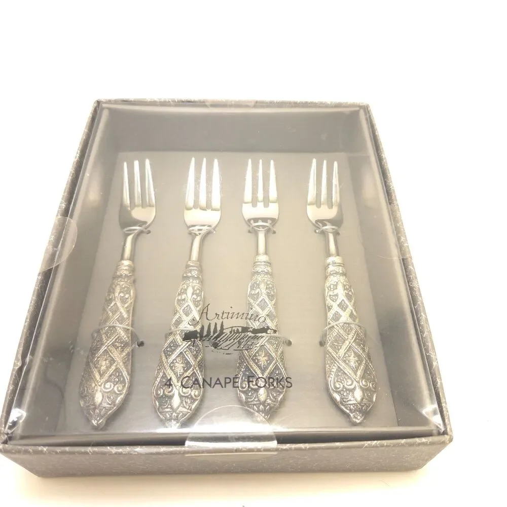Artimino Set of 4 Canape Forks Ornate Silver Tone Appetizer Cocktail Forks